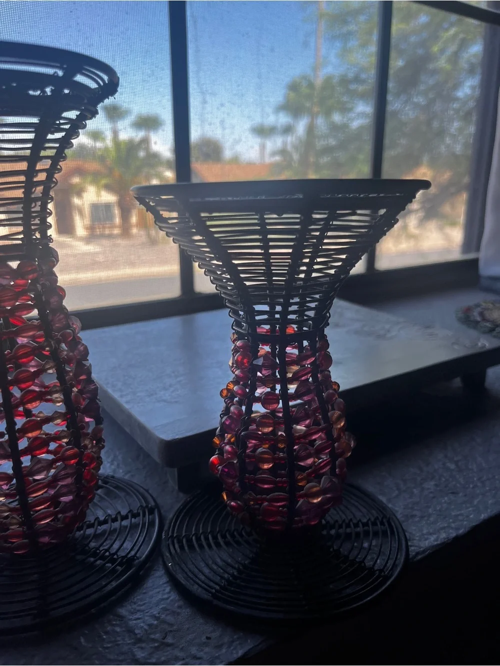 Handmade Black Candle stands with Red Bead Accents - Home Accents